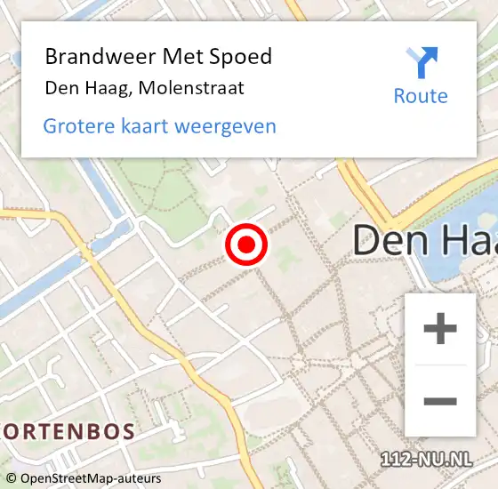 Locatie op kaart van de 112 melding: Brandweer Met Spoed Naar Den Haag, Molenstraat op 22 september 2022 11:26