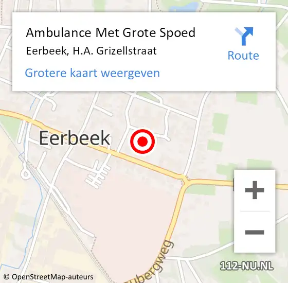 Locatie op kaart van de 112 melding: Ambulance Met Grote Spoed Naar Eerbeek, H.A. Grizellstraat op 22 september 2022 11:39