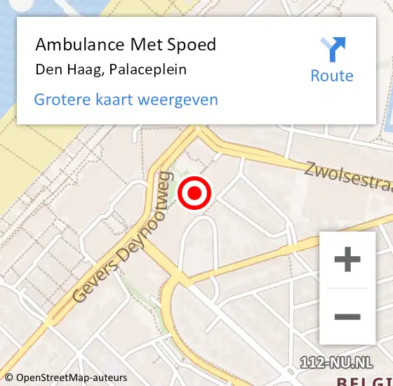 Locatie op kaart van de 112 melding: Ambulance Met Spoed Naar Den Haag, Palaceplein op 22 september 2022 11:50