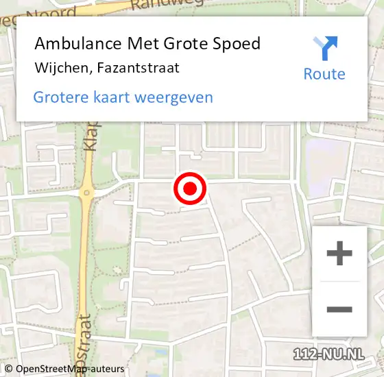 Locatie op kaart van de 112 melding: Ambulance Met Grote Spoed Naar Wijchen, Fazantstraat op 22 september 2022 11:56