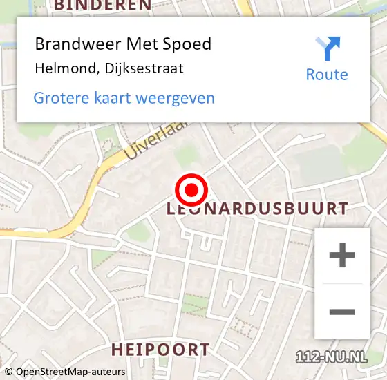 Locatie op kaart van de 112 melding: Brandweer Met Spoed Naar Helmond, Dijksestraat op 22 september 2022 12:05