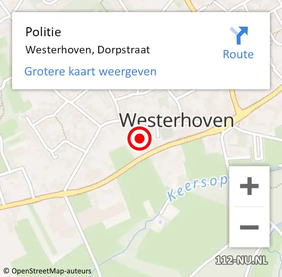 Locatie op kaart van de 112 melding: Politie Westerhoven, Dorpstraat op 22 september 2022 12:19