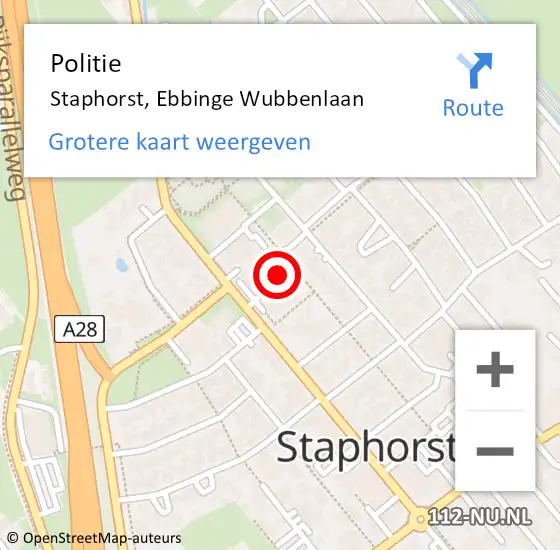Locatie op kaart van de 112 melding: Politie Staphorst, Ebbinge Wubbenlaan op 22 september 2022 13:13
