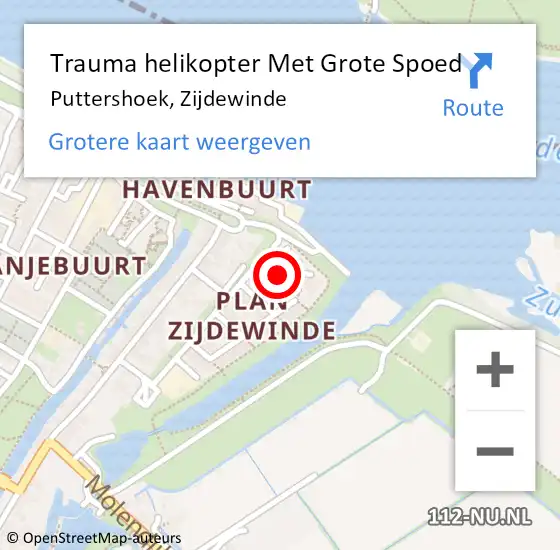 Locatie op kaart van de 112 melding: Trauma helikopter Met Grote Spoed Naar Puttershoek, Zijdewinde op 22 september 2022 13:18