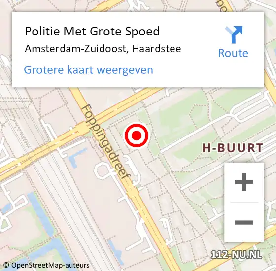 Locatie op kaart van de 112 melding: Politie Met Grote Spoed Naar Amsterdam-Zuidoost, Haardstee op 22 september 2022 13:25