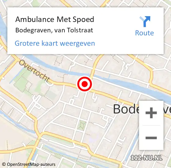Locatie op kaart van de 112 melding: Ambulance Met Spoed Naar Bodegraven, van Tolstraat op 22 september 2022 13:44