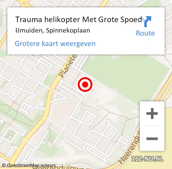 Locatie op kaart van de 112 melding: Trauma helikopter Met Grote Spoed Naar IJmuiden, Spinnekoplaan op 22 september 2022 13:46