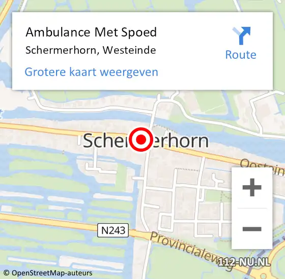 Locatie op kaart van de 112 melding: Ambulance Met Spoed Naar Schermerhorn, Westeinde op 30 juli 2014 06:34