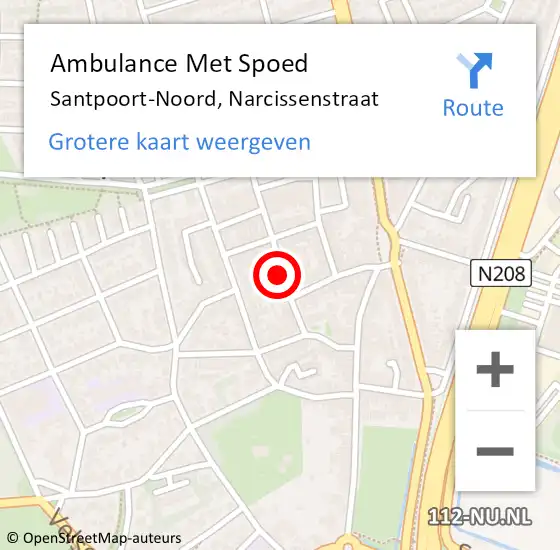 Locatie op kaart van de 112 melding: Ambulance Met Spoed Naar Santpoort-Noord, Narcissenstraat op 22 september 2022 14:10