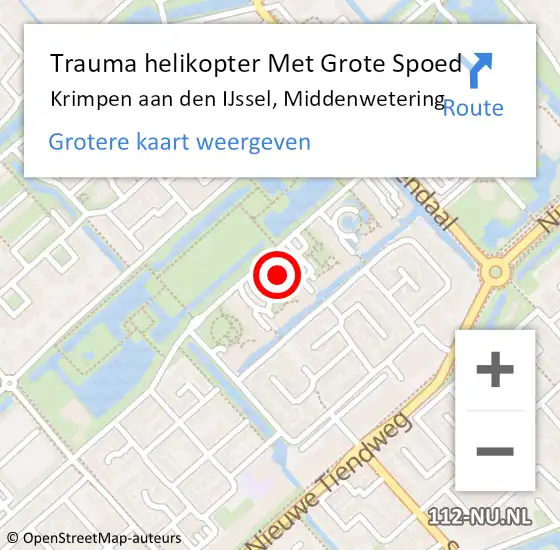 Locatie op kaart van de 112 melding: Trauma helikopter Met Grote Spoed Naar Krimpen aan den IJssel, Middenwetering op 22 september 2022 14:24