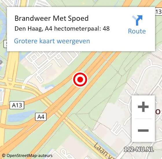 Locatie op kaart van de 112 melding: Brandweer Met Spoed Naar Den Haag, A4 hectometerpaal: 48 op 22 september 2022 14:26