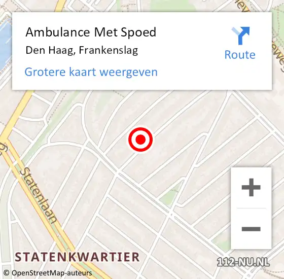 Locatie op kaart van de 112 melding: Ambulance Met Spoed Naar Den Haag, Frankenslag op 22 september 2022 14:29