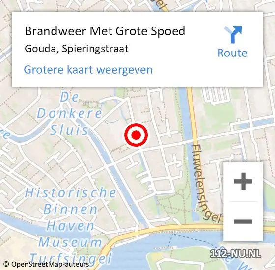 Locatie op kaart van de 112 melding: Brandweer Met Grote Spoed Naar Gouda, Spieringstraat op 22 september 2022 14:43