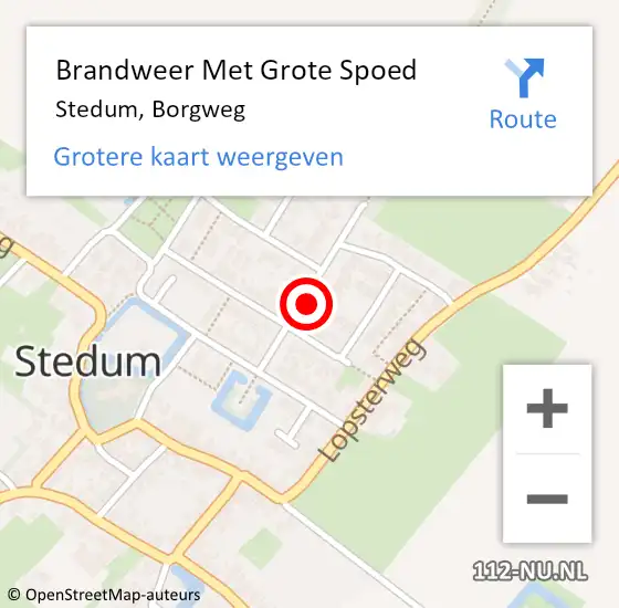 Locatie op kaart van de 112 melding: Brandweer Met Grote Spoed Naar Stedum, Borgweg op 22 september 2022 14:46