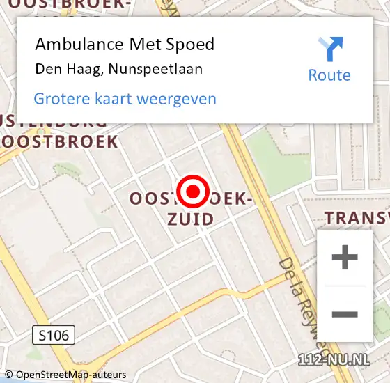 Locatie op kaart van de 112 melding: Ambulance Met Spoed Naar Den Haag, Nunspeetlaan op 22 september 2022 14:52