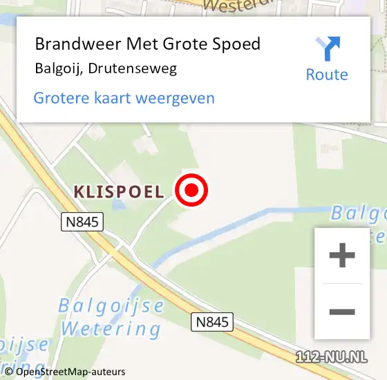 Locatie op kaart van de 112 melding: Brandweer Met Grote Spoed Naar Balgoij, Drutenseweg op 22 september 2022 15:18