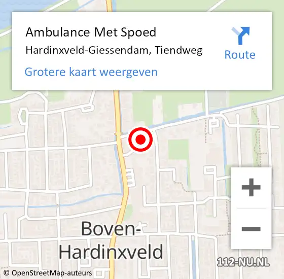 Locatie op kaart van de 112 melding: Ambulance Met Spoed Naar Hardinxveld-Giessendam, Tiendweg op 22 september 2022 15:31