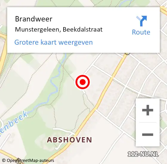 Locatie op kaart van de 112 melding: Brandweer Munstergeleen, Beekdalstraat op 30 juli 2014 07:07