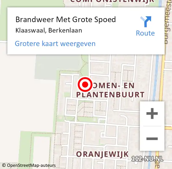 Locatie op kaart van de 112 melding: Brandweer Met Grote Spoed Naar Klaaswaal, Berkenlaan op 22 september 2022 15:42