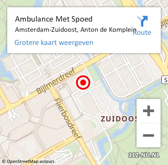 Locatie op kaart van de 112 melding: Ambulance Met Spoed Naar Amsterdam-Zuidoost, Anton de Komplein op 22 september 2022 15:47