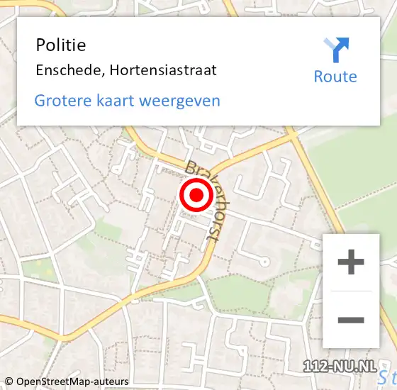 Locatie op kaart van de 112 melding: Politie Enschede, Hortensiastraat op 22 september 2022 15:48