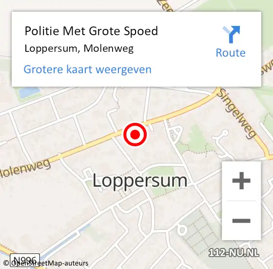 Locatie op kaart van de 112 melding: Politie Met Grote Spoed Naar Loppersum, Molenweg op 22 september 2022 15:58