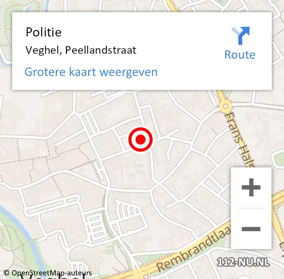 Locatie op kaart van de 112 melding: Politie Veghel, Peellandstraat op 22 september 2022 16:31