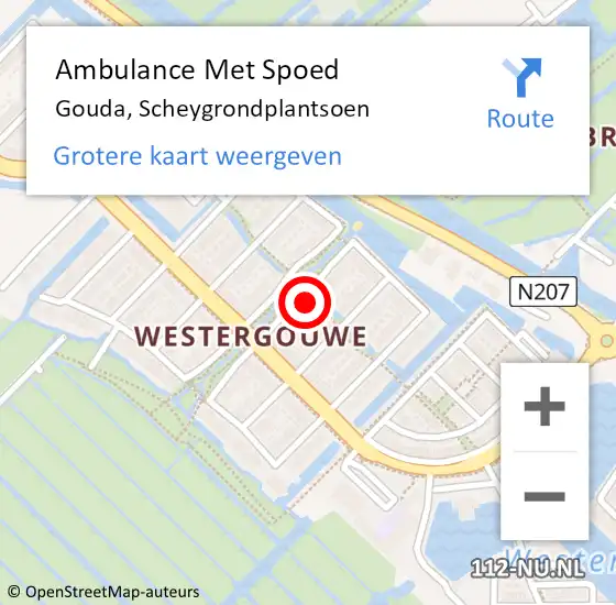 Locatie op kaart van de 112 melding: Ambulance Met Spoed Naar Gouda, Scheygrondplantsoen op 22 september 2022 17:17