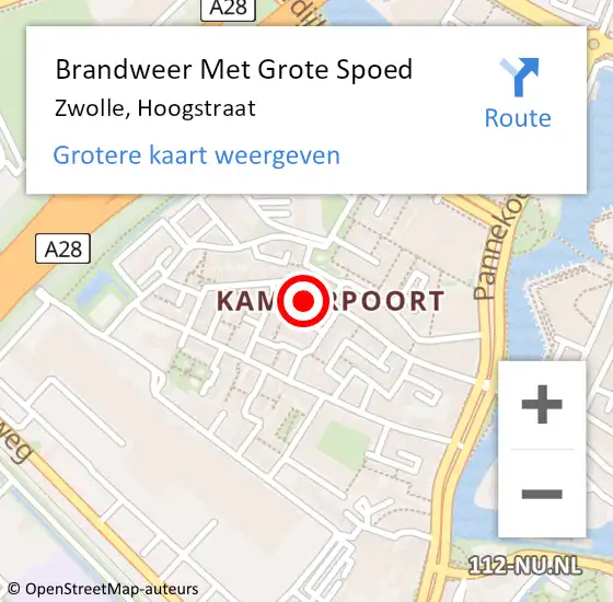 Locatie op kaart van de 112 melding: Brandweer Met Grote Spoed Naar Zwolle, Hoogstraat op 22 september 2022 17:20