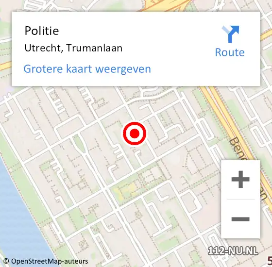 Locatie op kaart van de 112 melding: Politie Utrecht, Trumanlaan op 22 september 2022 17:24