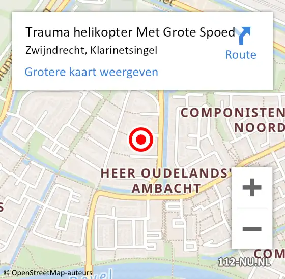 Locatie op kaart van de 112 melding: Trauma helikopter Met Grote Spoed Naar Zwijndrecht, Klarinetsingel op 22 september 2022 17:42