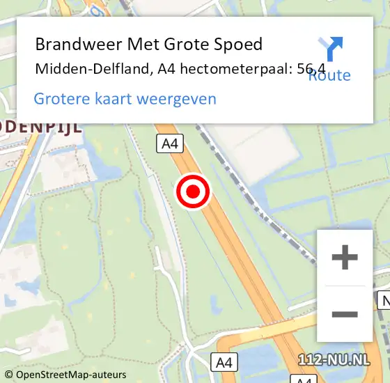 Locatie op kaart van de 112 melding: Brandweer Met Grote Spoed Naar Midden-Delfland, A4 hectometerpaal: 56,4 op 22 september 2022 17:54