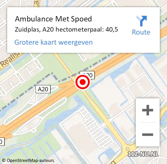 Locatie op kaart van de 112 melding: Ambulance Met Spoed Naar Zuidplas, A20 hectometerpaal: 40,5 op 22 september 2022 18:00