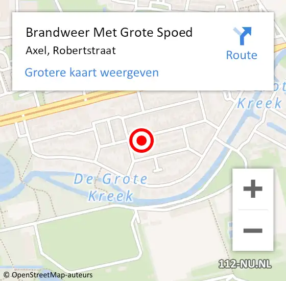 Locatie op kaart van de 112 melding: Brandweer Met Grote Spoed Naar Axel, Robertstraat op 22 september 2022 18:05