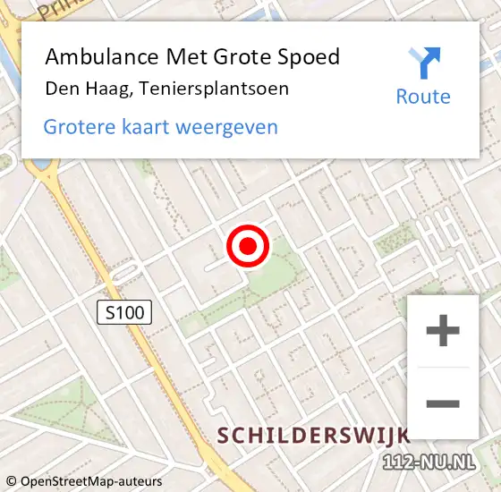 Locatie op kaart van de 112 melding: Ambulance Met Grote Spoed Naar Den Haag, Teniersplantsoen op 22 september 2022 18:07