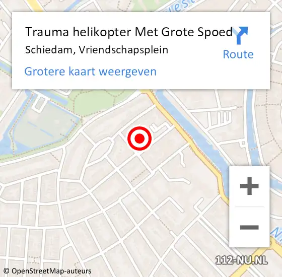 Locatie op kaart van de 112 melding: Trauma helikopter Met Grote Spoed Naar Schiedam, Vriendschapsplein op 22 september 2022 18:14