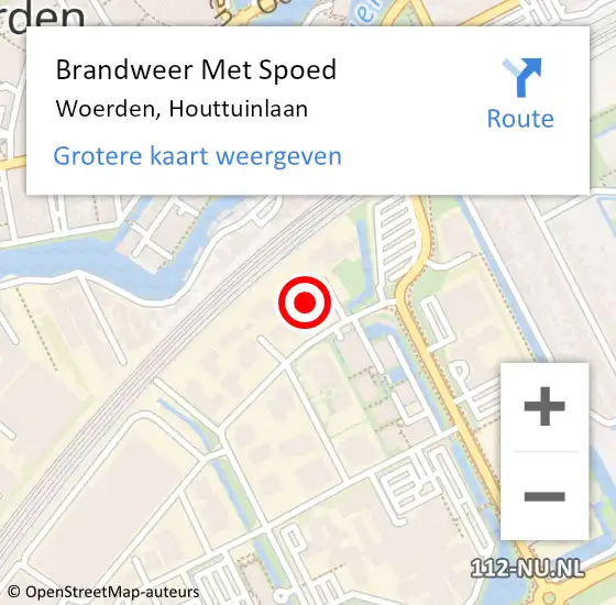 Locatie op kaart van de 112 melding: Brandweer Met Spoed Naar Woerden, Houttuinlaan op 22 september 2022 19:04