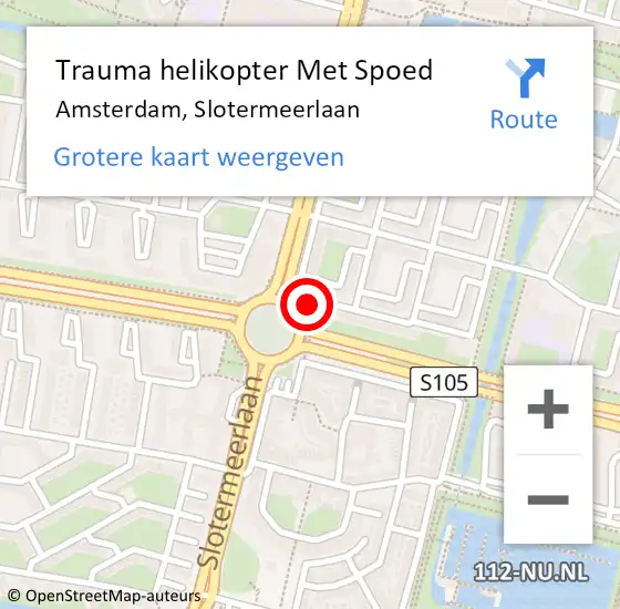 Locatie op kaart van de 112 melding: Trauma helikopter Met Spoed Naar Amsterdam, Slotermeerlaan op 22 september 2022 19:12
