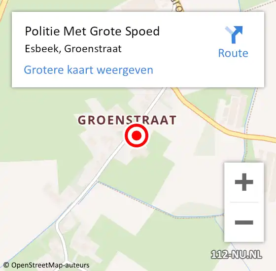 Locatie op kaart van de 112 melding: Politie Met Grote Spoed Naar Esbeek, Groenstraat op 22 september 2022 19:19
