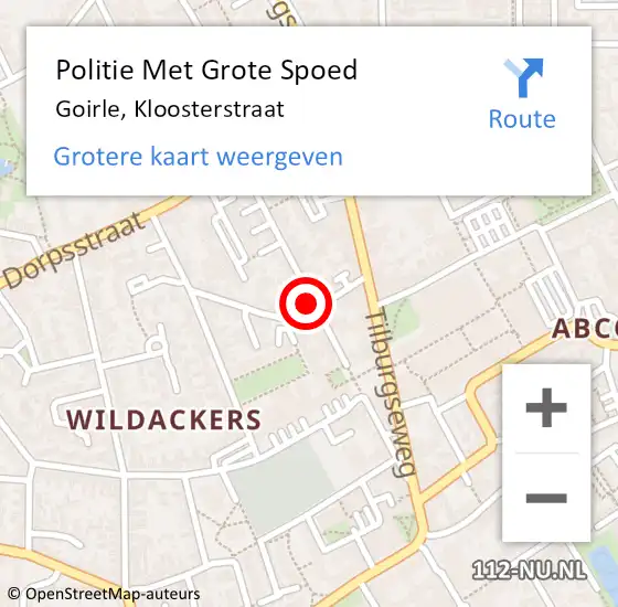 Locatie op kaart van de 112 melding: Politie Met Grote Spoed Naar Goirle, Kloosterstraat op 22 september 2022 19:33