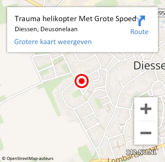 Locatie op kaart van de 112 melding: Trauma helikopter Met Grote Spoed Naar Diessen, Deusonelaan op 22 september 2022 19:34