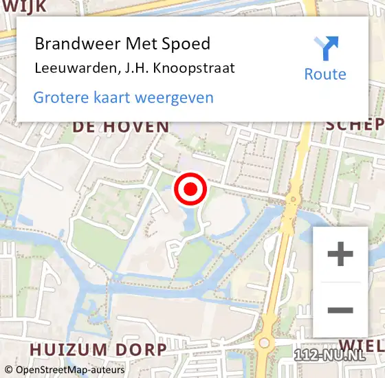 Locatie op kaart van de 112 melding: Brandweer Met Spoed Naar Leeuwarden, J.H. Knoopstraat op 22 september 2022 19:37