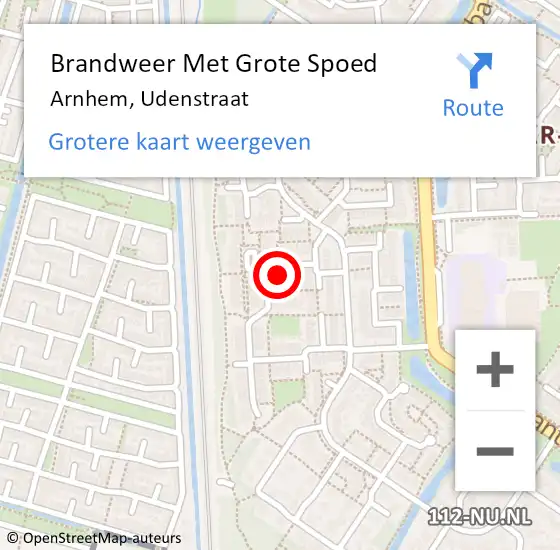 Locatie op kaart van de 112 melding: Brandweer Met Grote Spoed Naar Arnhem, Udenstraat op 22 september 2022 19:40