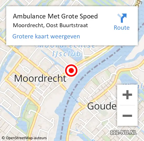 Locatie op kaart van de 112 melding: Ambulance Met Grote Spoed Naar Moordrecht, Oost Buurtstraat op 22 september 2022 19:57