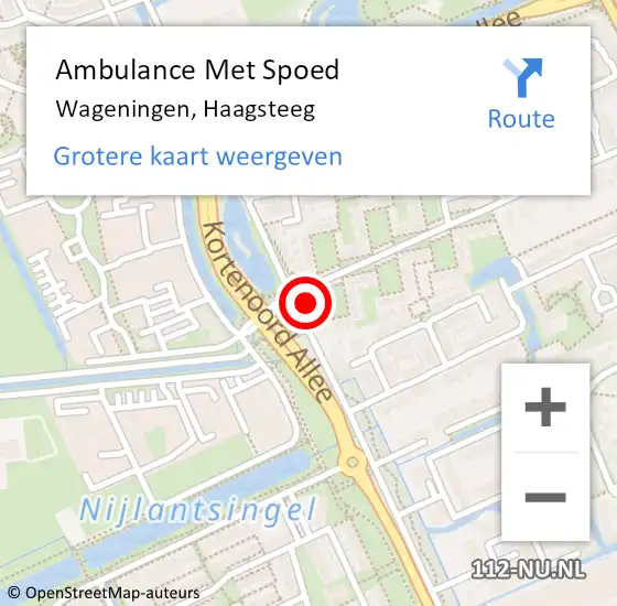 Locatie op kaart van de 112 melding: Ambulance Met Spoed Naar Wageningen, Haagsteeg op 22 september 2022 20:00