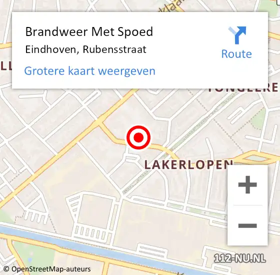 Locatie op kaart van de 112 melding: Brandweer Met Spoed Naar Eindhoven, Rubensstraat op 22 september 2022 20:03