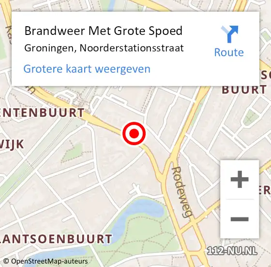 Locatie op kaart van de 112 melding: Brandweer Met Grote Spoed Naar Groningen, Noorderstationsstraat op 22 september 2022 20:07