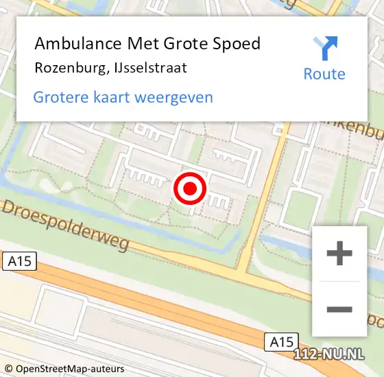 Locatie op kaart van de 112 melding: Ambulance Met Grote Spoed Naar Rozenburg, IJsselstraat op 22 september 2022 20:22