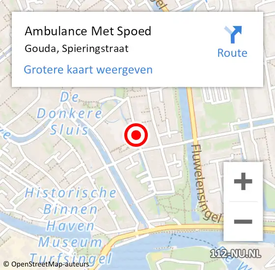 Locatie op kaart van de 112 melding: Ambulance Met Spoed Naar Gouda, Spieringstraat op 22 september 2022 20:39