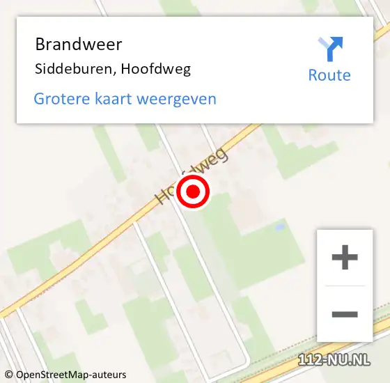 Locatie op kaart van de 112 melding: Brandweer Siddeburen, Hoofdweg op 22 september 2022 21:11